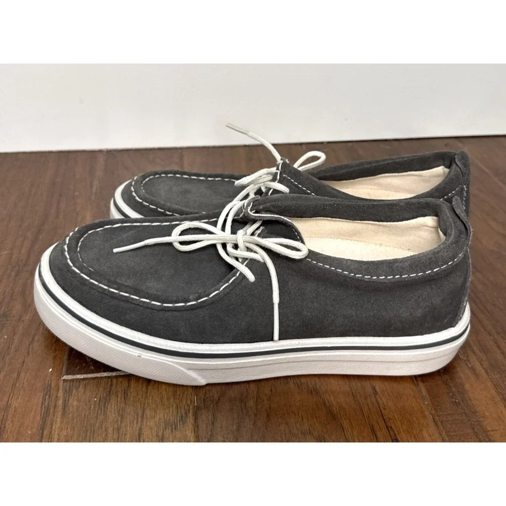 Vans Surf Siders Shoes Mens 6.5 Gray Sneakers Boat Lace Up Womens 8 Suede Casual